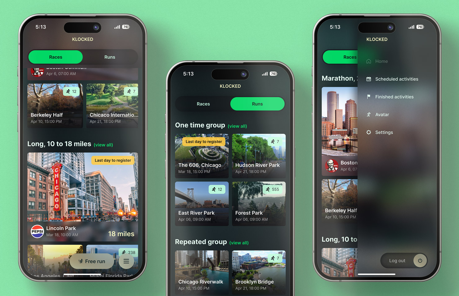 Final designs for the Klocked app (new Look & Feel)
